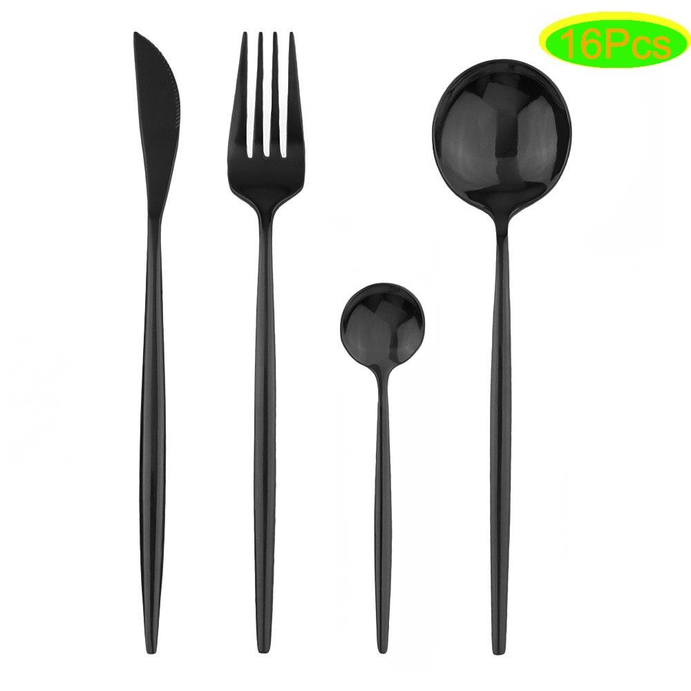16 шт. черный набор столовых приборов 18/0 набор столовой посуды из нержавеющей стали кухонный золотой набор посуды нож вилка ложка столовые приборы