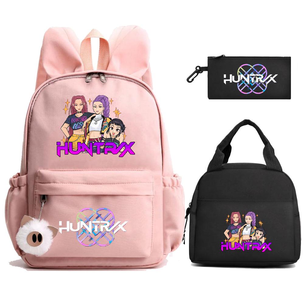 Cartoon K-Pop Demon Hunters Printed Backpack Lunch Bag Pencil Case for Children Student Schoolbag Girl Kid Gift Women Travel Bag