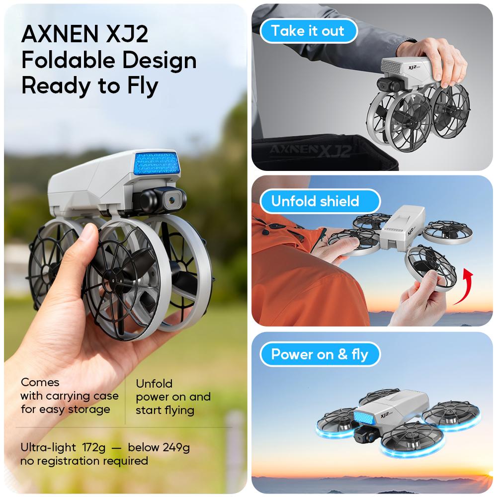 XJ2 Mini Drone 8K Dual HD Camera 5G WIFI Transmission Foldable Brushless RC Quadcopter Full-coverage Protective Cover Remote Control Toy Kid Gift