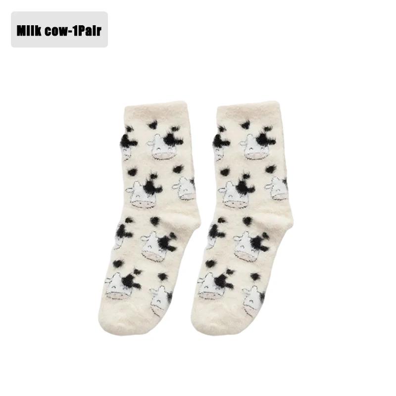 1-20Pairs Winter Warm Padded Socks Thick Mink Plush Cartoon Socks for Girls, Soft Skin-Friendly Home Sleep Socks for Autumn