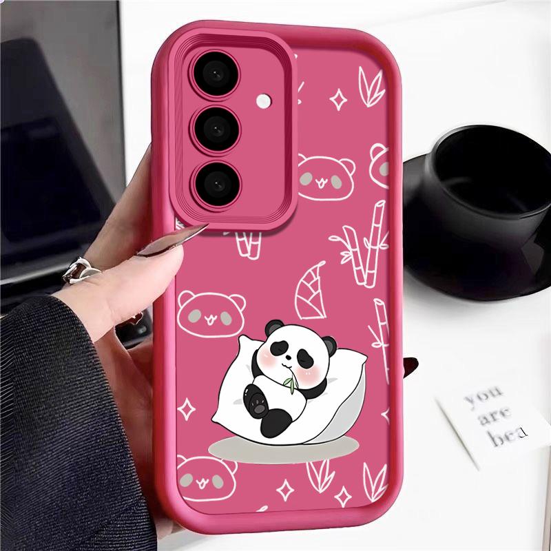 For Samsung S25 S24 S22 Ultra Plus S23 S21 S20 Fe A55 A54 A53 A52 A35 A15 5g Shockproof Panda Pattern Soft Silicone Lens Protection Phone Case Cover