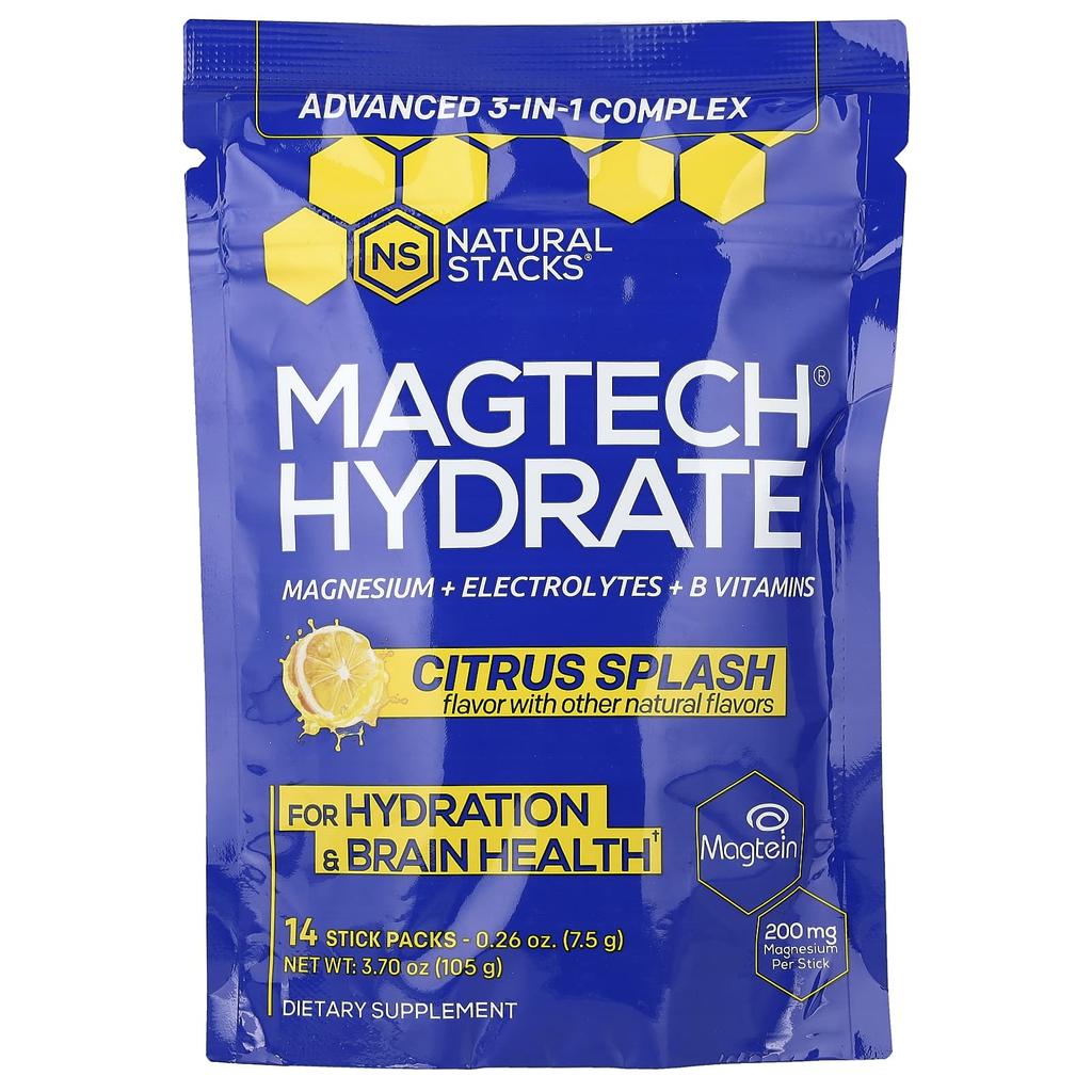 Natural Stacks Magtech® Hydrate, Citrus Splash, 14 Stick Packs, 7.5g (0.26oz) Each