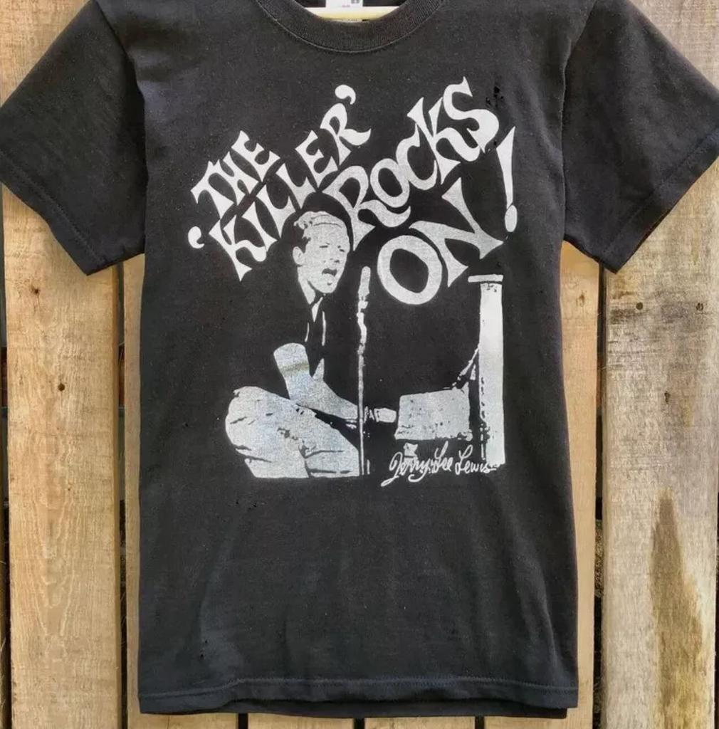 The Killer Rocks On Jerry Lee Lewis graphic short sleeve black shirt