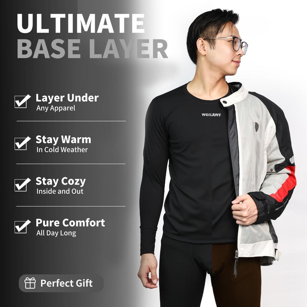 Wosawe Winter Motorcycle Thermal Underwear Sets Men Quick Dry Stretch Base Layers Compression Shirts and Pants Fitness Shapewear