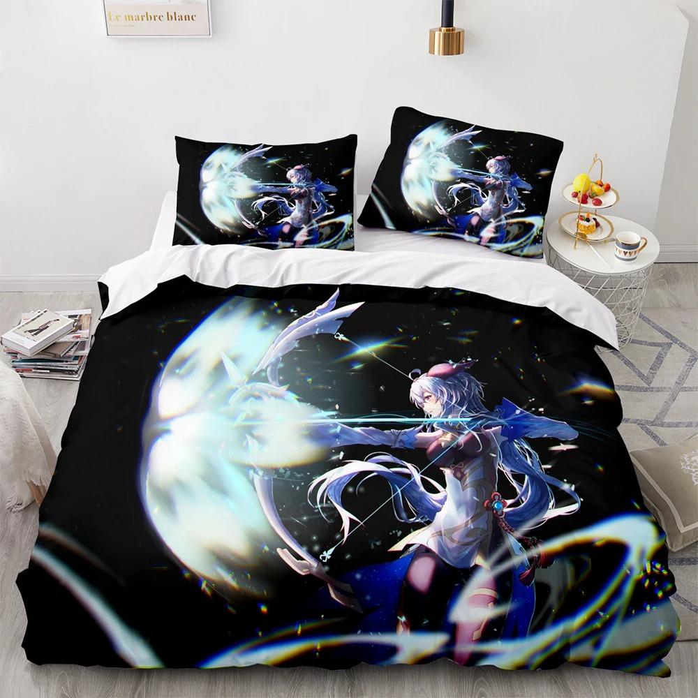Комплект постельного белья Genshin Impact Single Twin Full Queen King Size Game Anime Bed Set Aldult Kid Bedroom Duvetcover Sets 3D Anime 058