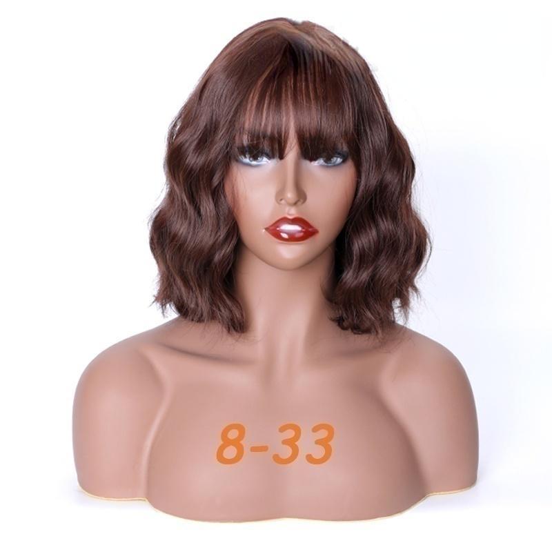 MISS WIG Женский парик с короткой волной и челкой, черный парик из синтетического волокна для женщин, повседневная одежда
