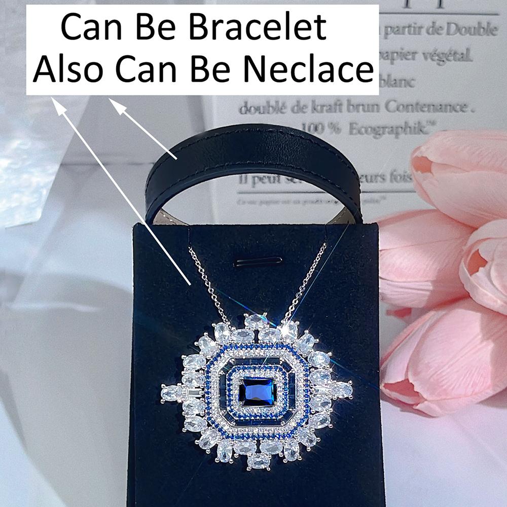 CMM 1 шт., принцесса огранки, королевский синий циркон, серебряный цвет, большой кулон, регулируемый ремень для часов, кожаный браслет, ожерелье, комплект ювелирных изделий из двух предметов