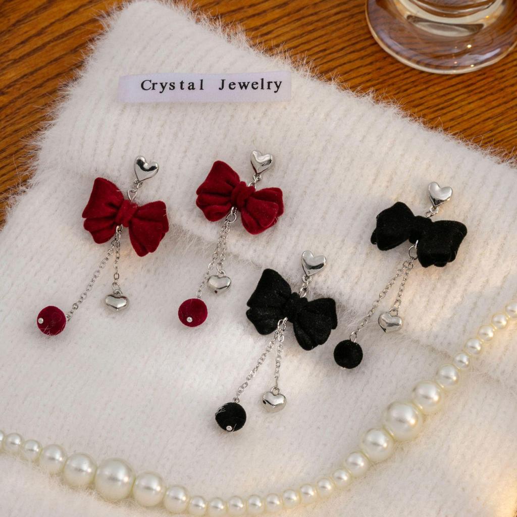 Серьги-сердечки с кисточками из флокированного банта высокого класса для женщин