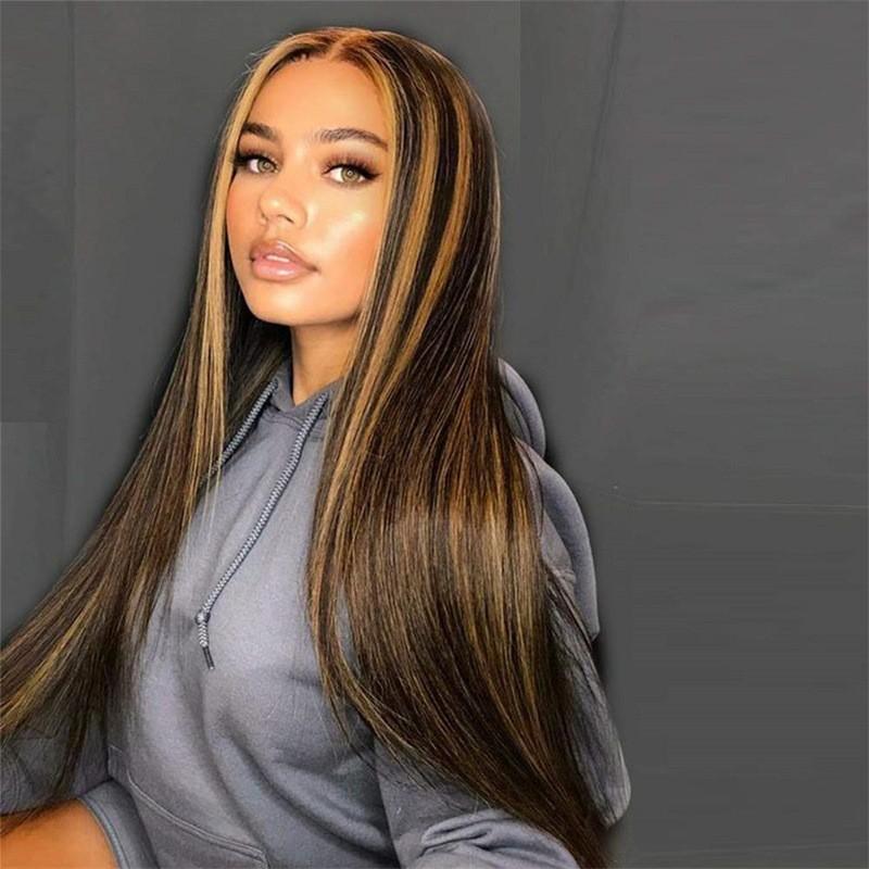 European and American wigs female mixed color highlights long piano color chemical fiber wigs full head cover wigs