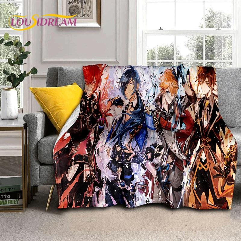 3D милый Genshin Impact мультфильм игра мягкий фланелевый плед для кровати спальни дивана пикника, плед для отдыха на свежем воздухе сон подарок