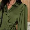 Women's Satin Shirt Dress V Neck Long Sleeve Wrap Dress Casual Tie Waist