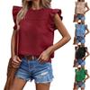 Summer New Women's Casual Solid Color Buckle Round Neck Ruffle Sleeve T-Shirt Top