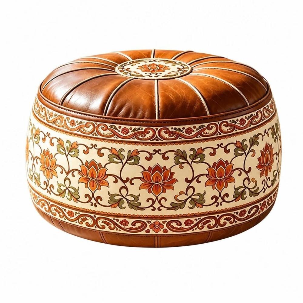 PU Leather Storage Ottoman Round Shape Floor Seat Cushion New Round Pouf Cover Living Room