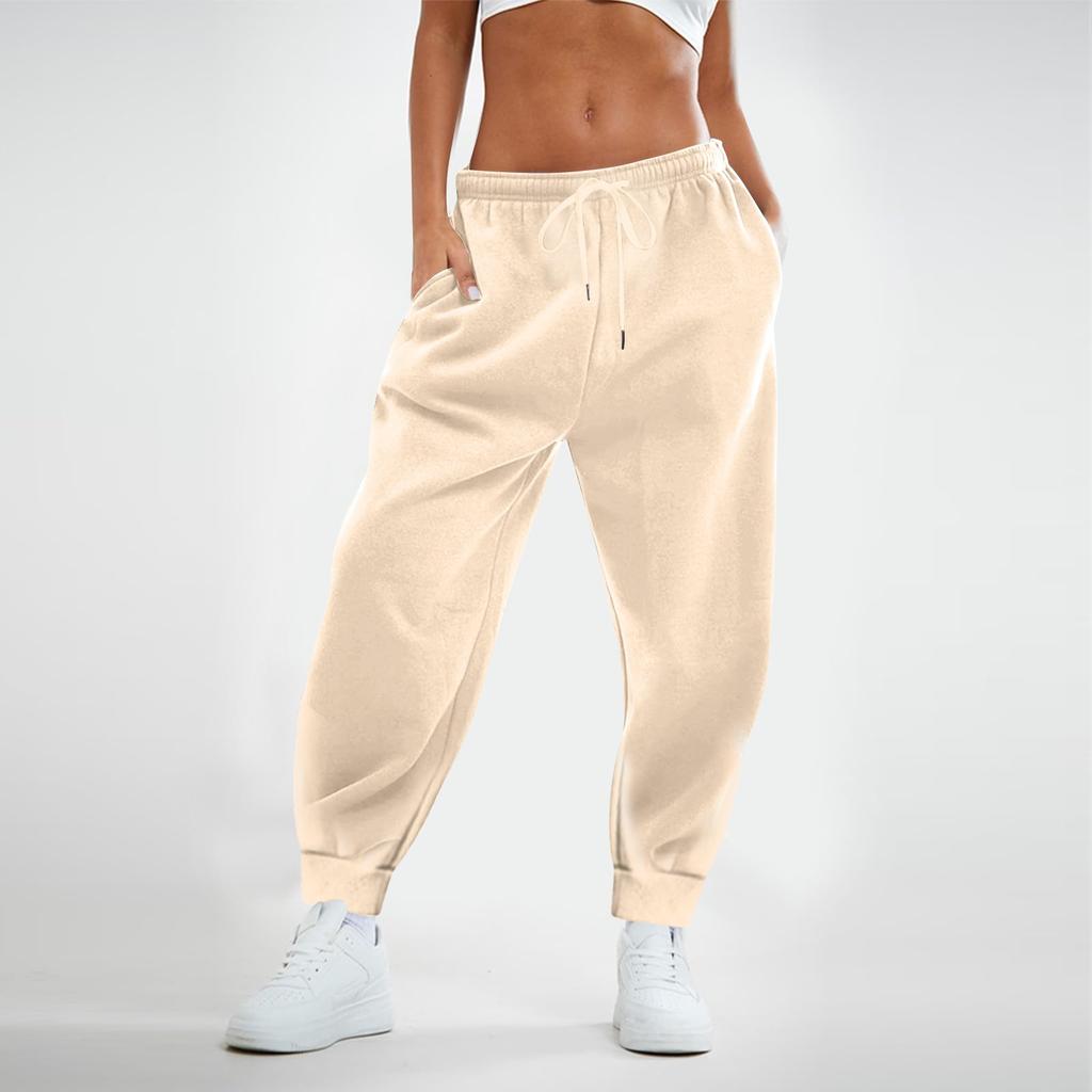 Womens Fashion Loose Solid Sweatpants Drawstring Casual Trousers With Pockets