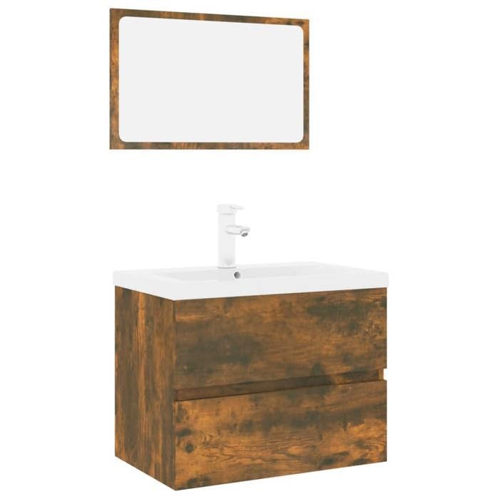 VidaXL Bathroom Furniture Under Sink Cabinet Mirror Vanity Cabinet Storage Cabinet Interior Smoked Oak Wood 3152876