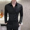 British Style Casual Shirts Men Shine Lace Splicing Personality Banquet Dress Shirts Men's Slim Tuxedo Shirt Solid Color Super Stage Costume