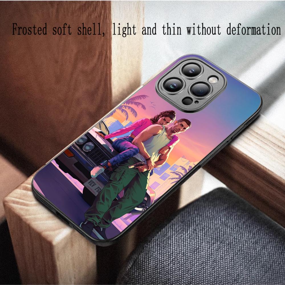 Чехол для телефона с дизайном в стиле Gta-6 для iPhone 16 15 14 13 12 11 X XR XS 8 Plus Mini Pro Max Мягкий черный Ударопрочный чехол