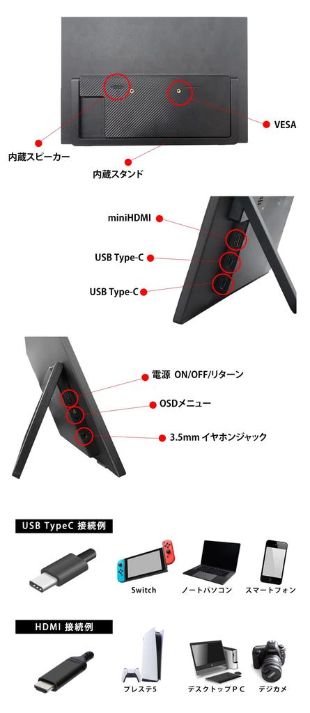 Mobile Monitor Gaming Monitor Inch 1080P Full HD Mobile Display PC Game Computer Lightweight Thin PS5 iPhone Compact VESA Stand 180 Degree LCD IPS