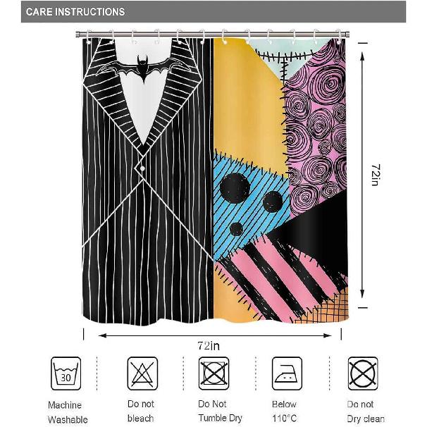 Halloween Shower Curtain, Halloween Curta for Bathroom, Holiday Decor Bath Curtain Waterproof Washable Fabric Set with 12 Hooks 72x72in YLYHTE170