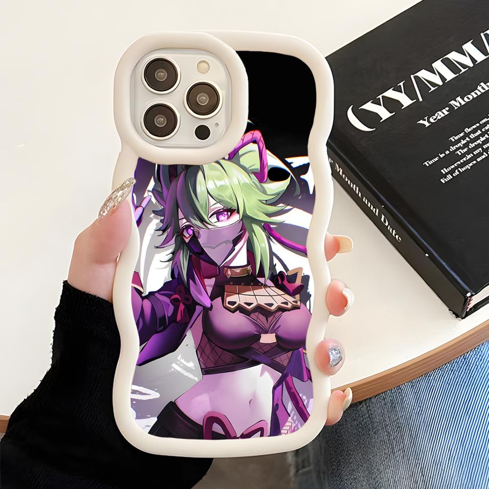 Game GI Kuki Shinobu Mobile Phone Case for iPhone 17 16 15 14 13 12 11 Air Pro Max Plus Wavy Edge TPU Colorful Cover Smartphone