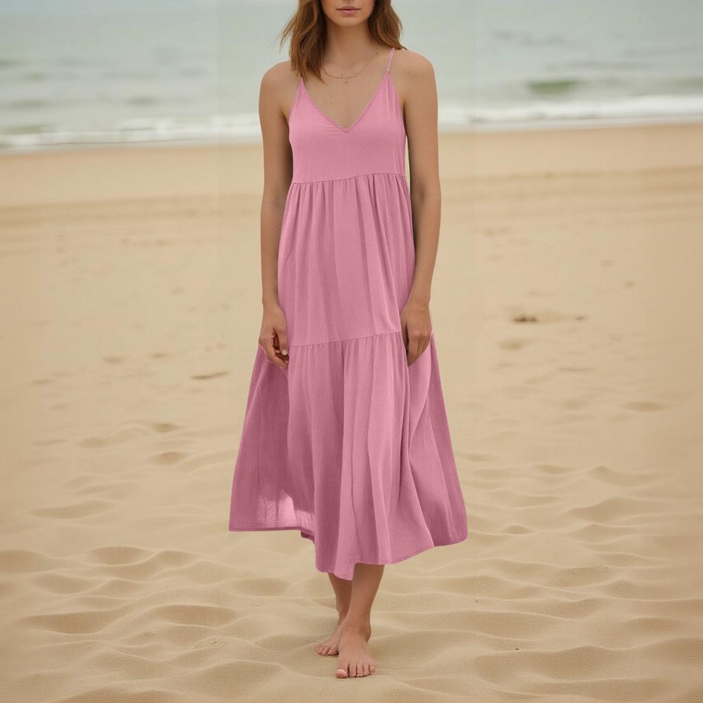 Women's Fashionable And Casual Solid-color Cotton And Linen Dress