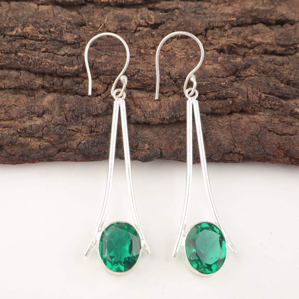 Зеленый Изумрудный Камень Бохо Висячие Подарочные Серьги для Помолвки Ювелирные Изделия Стерлинговое Серебро EE-136-9