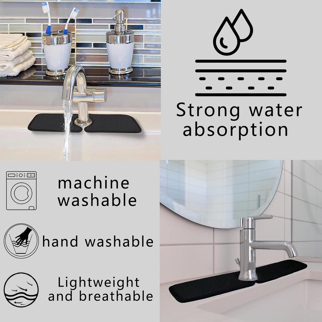 Впитывающий коврик под кран 18 дюймов, Защита от брызг для раковины в ванной, Защита столешницы раковины, 1 шт., Черный, 18 дюймов