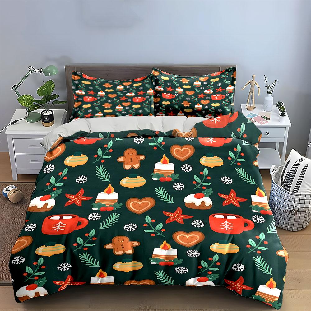 Christmas Pattern with Sweets Bedding Duvet Cover Set Duvet Cover Pillowcases (1*Duvet Cover 2*Pillowcases, without duvet insert)
