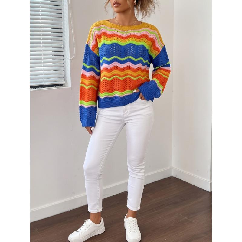 Women S European American Style Striped Knit Pullover Sweater