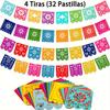 Day of The Dead Mexican Party Banner - 4 Tiras (32 Pastillas) Vibrant Felt Garland, for Fiesta, Carnival & Wedding Decor