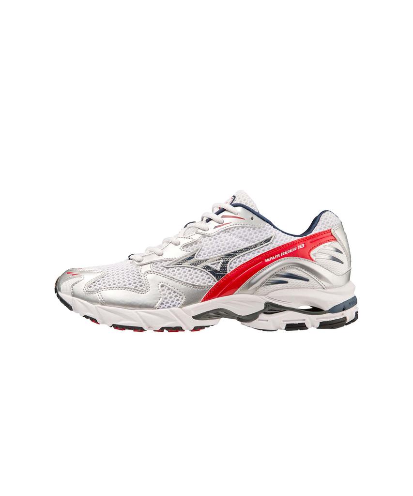 Mizuno (унисекс) Wave Rider 10 - Белый:Синий Значок:Высокий риск Красный / D1Ga210408