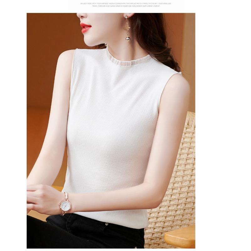 Летний вязаный свитер без рукавов с полуводолазкой, однотонный пуловер, внутренний и внешний топ, повседневный базовый жилет, женская облегающая однотонная одежда 2788