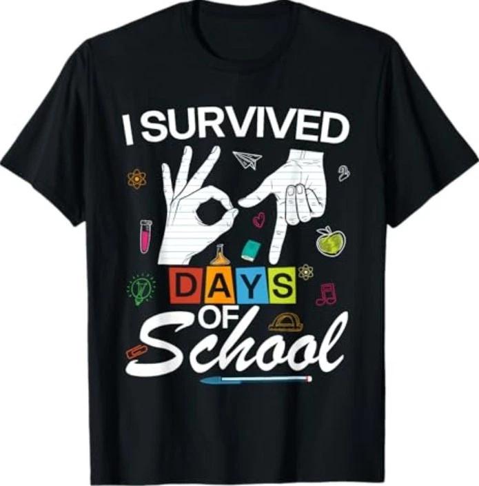 I Survived 6 7 Days of School with Hands Funny Meme 67 100% Cotton T-shirt Mens Tees Top
