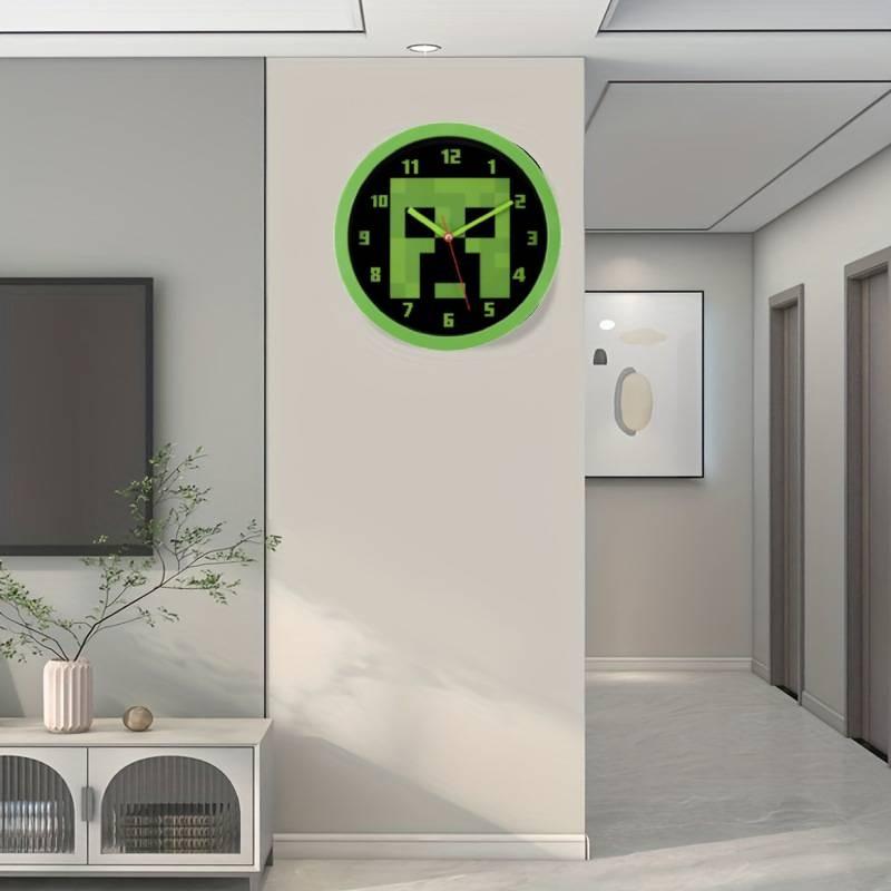 Тихие Настенные Часы с Зеленым Пиксельным Узором Minecraft для Декора Гостиной и Спальни