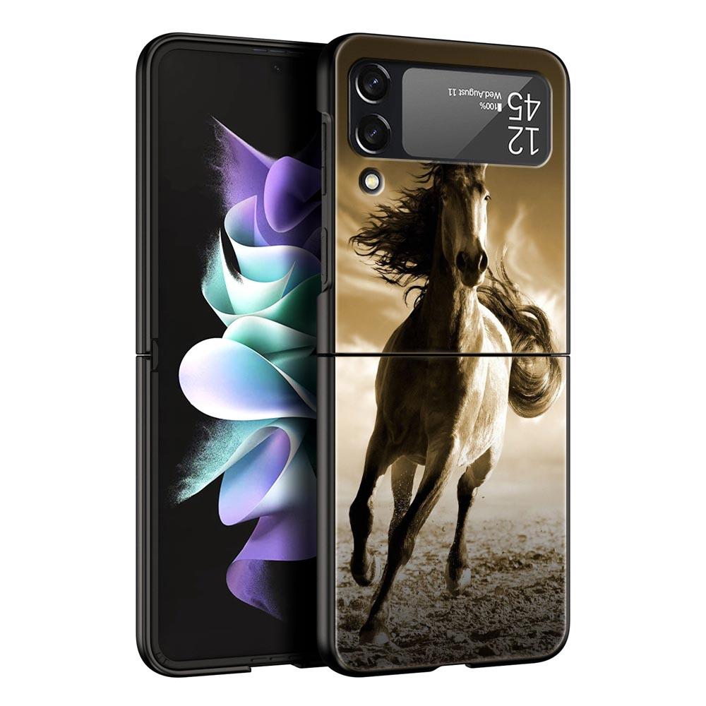 Running Horse Animal Phone Case For Samsung Galaxy Z Flip3 Flip4 Flip5 Shell For Z Flip 3 Flip 5 4 5G Black Hard Folding Cover