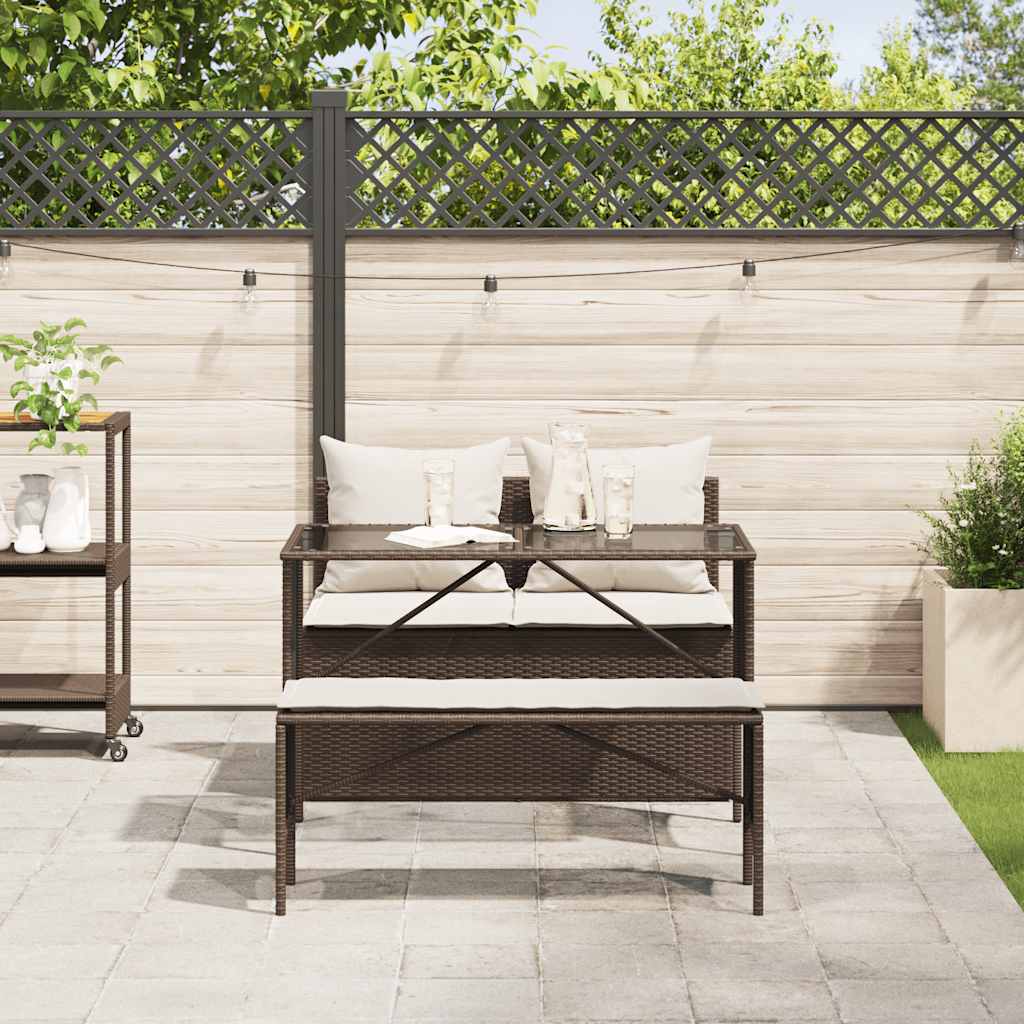3 Piece Outdoor Dining Set with Cushions Brown Poly Rattan