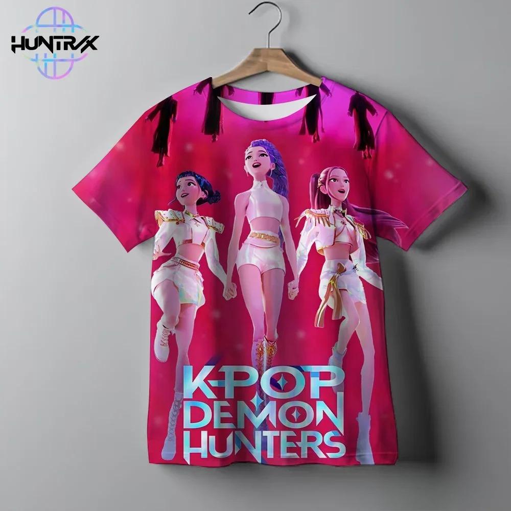 Kpop Охотники на демонов 3D-печать Спортивная Быстросохнущая Дышащая Футболка для Мальчика Девочки На Открытом Воздухе Харадзюку Хип-хоп Аниме Детская Футболка с Коротким Рукавом