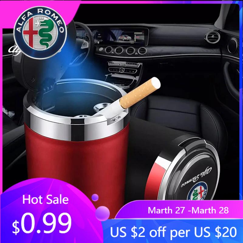 For Alfa Romeo Car Ashtray Cigarette Ash Holds Cup LED Light Automotive Ashtray For Alfa Romeo Sportiva Giulia Giulietta 159 156