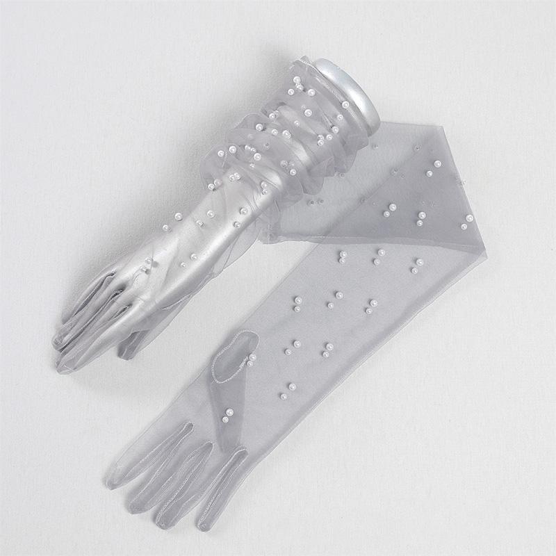 Винтажные прозрачные свадебные перчатки с жемчугом, длинные варежки до локтя, сетчатые нарукавники, женские вечерние аксессуары для свадебного платья, реквизит для фотосессии