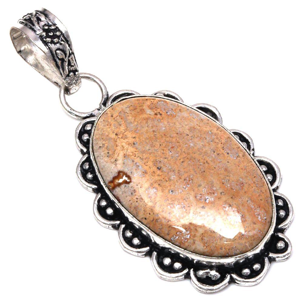 Подвеска из ископаемого коралла, серебряное украшение ручной работы на День матери, 2 дюйма