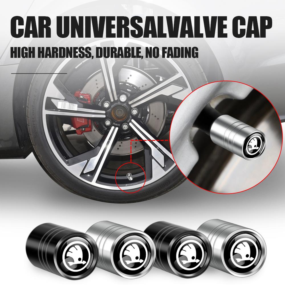 4Pcs Car Wheel Tires Bolt-in Valve Emblem Caps For Skoda S Octavia 2 3 A5 A7 Rapid Fabia Superb Kodiaq Scala Karoq VRS VII KamiqLS7