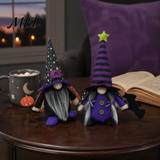 Star Striped Peaked Hat Gnomes Halloween Gnome Decoration, Witch Swedish Tomte Ornament, Plush Handmade Fabric Dwarf Dolls Scandinavian Elf for Party