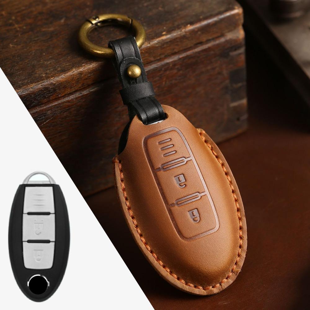 Genuine Crazy Horse Leather Key Cover Case for Nissan X Trail Qashqai Tiida Altima Sylphy Car Keys Protection