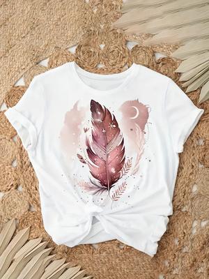 Женская футболка обычного кроя с принтом «Звезда и луна», с коротким рукавом, с принтом, одежда, женская футболка, графическая одежда, топ, футболка