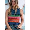 New Fall Women's Clothing Rainbow Stripes Honeycomb Fashion Sleeveless Casual Knitting Vest Tops 5802100