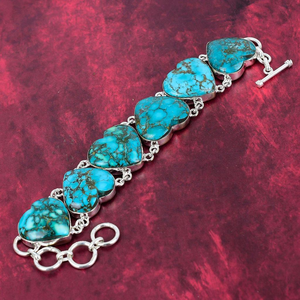 Blue Turquoise Handmade Gemstone Bracelet, 925 Solid Sterling Silver Antique Jewelry Bracelet, For Engagement Gift