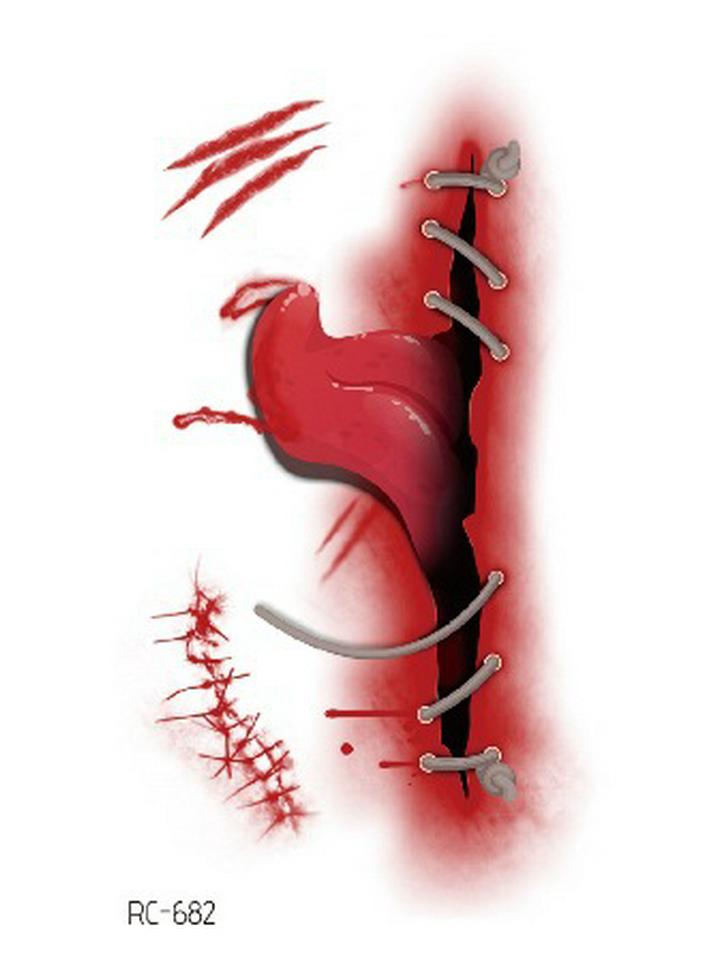 Водонепроницаемые временные татуировки на Хэллоуин: Кровавая рана шрам ужас наклейки