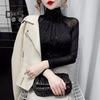 Женский топ с длинными рукавами, сексуальный черный, винтажный, французский, плиссированный, водолазка, сплошной цвет, приталенный, мягкий, эластичный, женский, рубашка с длинными рукавами, майка