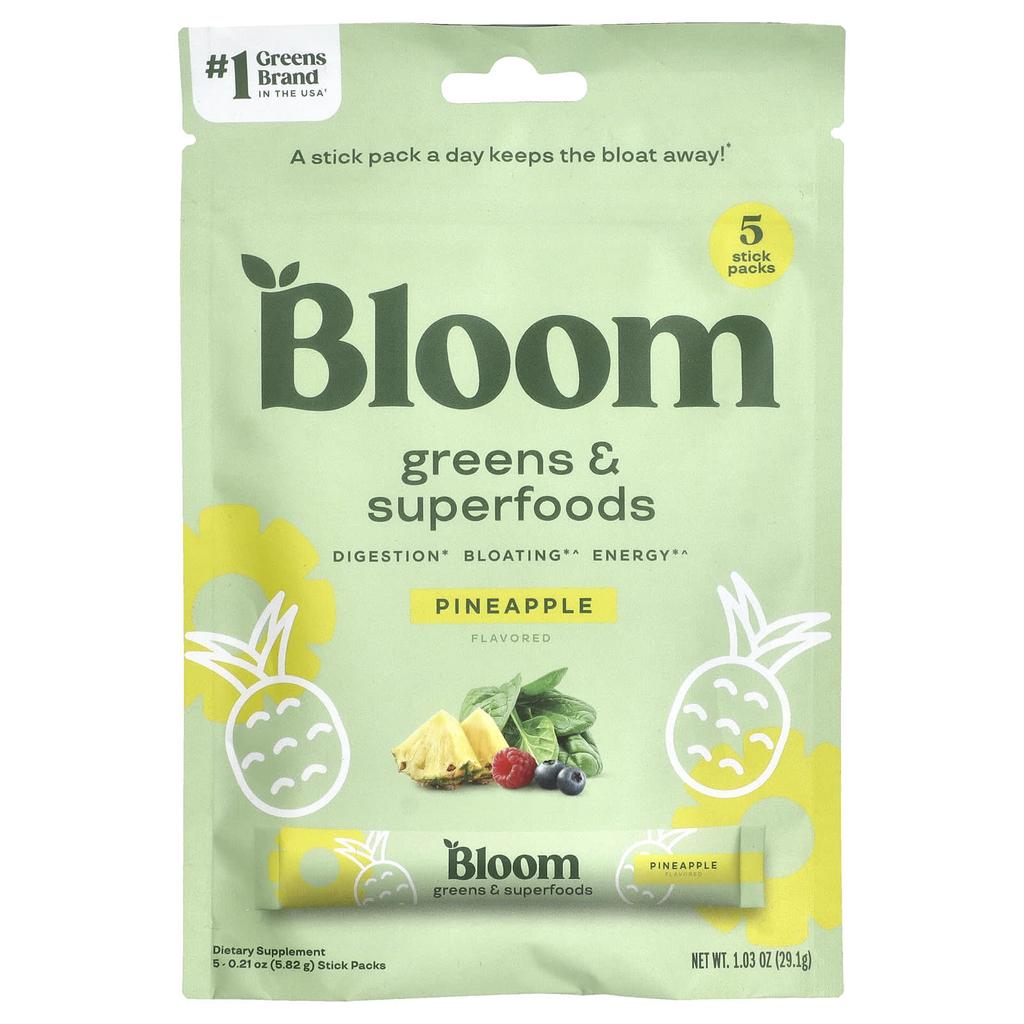 Bloom, Greens & Superfoods, Ананас, 5 упаковок, 0,21 унции (5,82 г) каждый