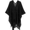 Женский полый вязаный шаль-накидка с геометрическим узором и бахромой, открытый спереди пончо-накидка, верхняя одежда для повседневной носки и сочетания с вечерним платьем